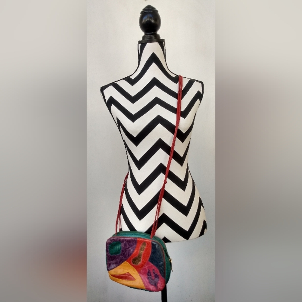 Sharif USA Primary Colors 80s 90s Vintage Bag Green Red Patchwork Rainbow - Picture 2 of 12